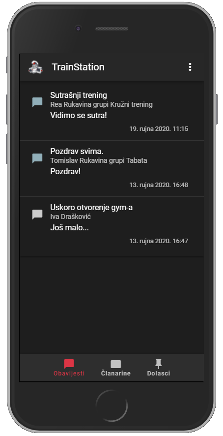 Obavijesti u mobilnoj aplikaciji
